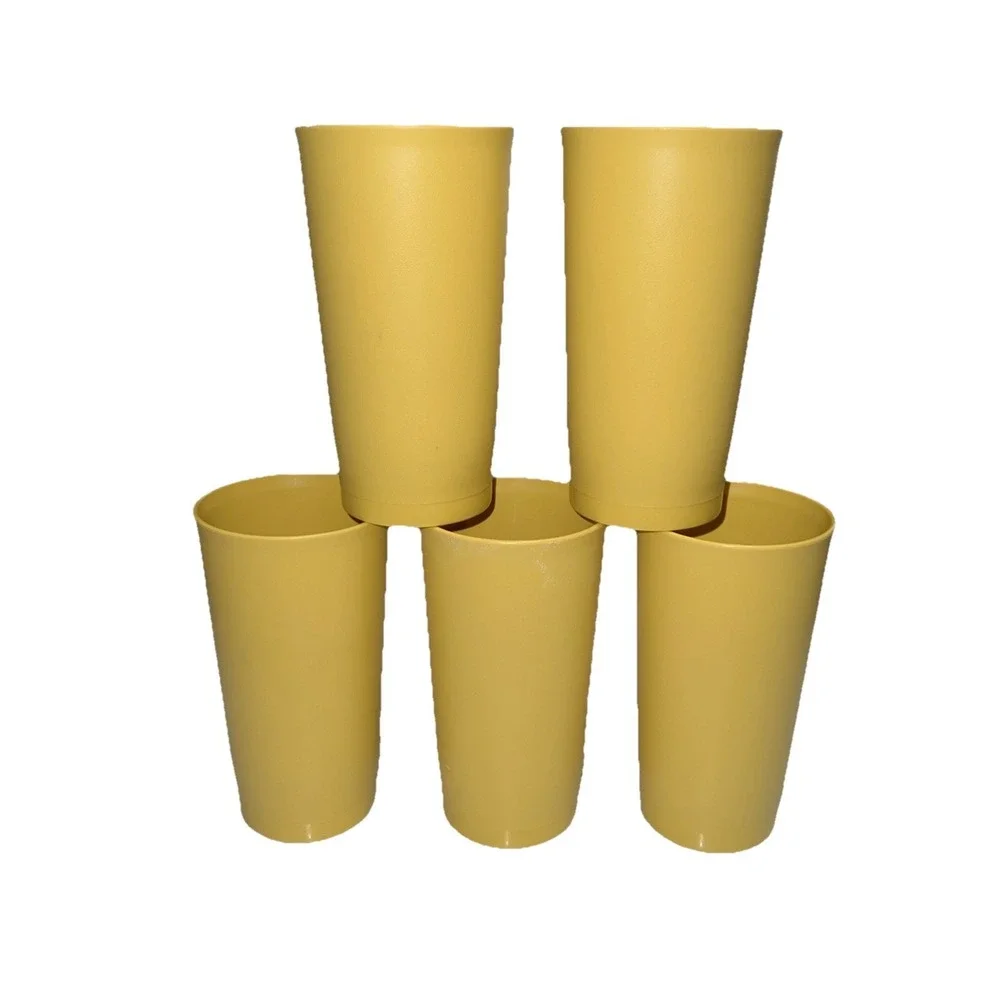 5 Tupperware #873 Yellow Drink Juice Cups 12 Ounce Tumblers Harvest Gold Vintage